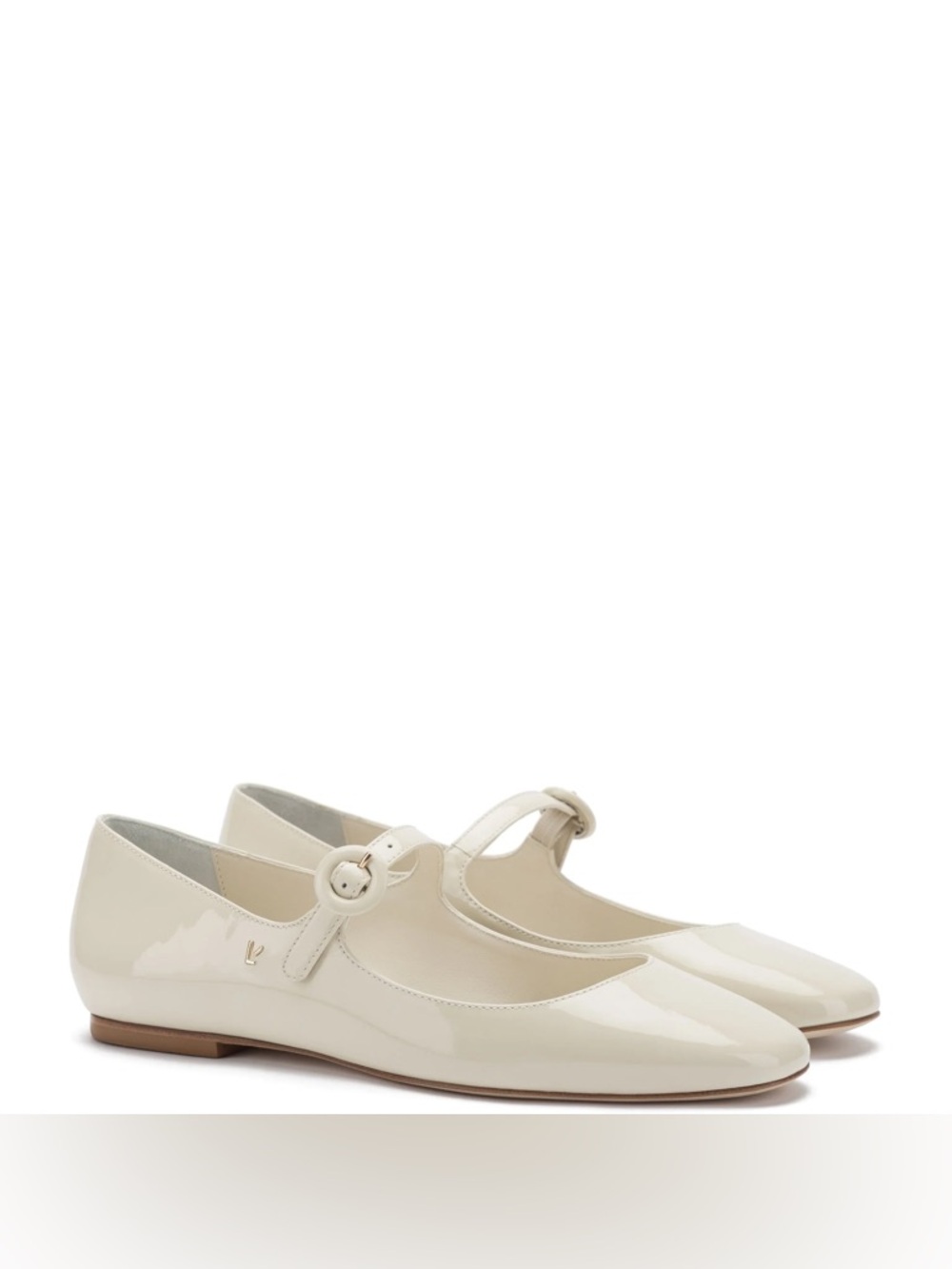Larroude Cream Patent Leather Mary Jane Flats
